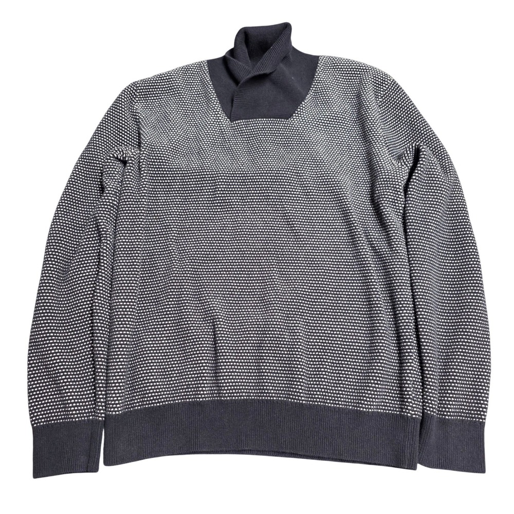 H&M Shawl Collar Sweater Men's Size M Black White Micro Dot Cotton Pullover